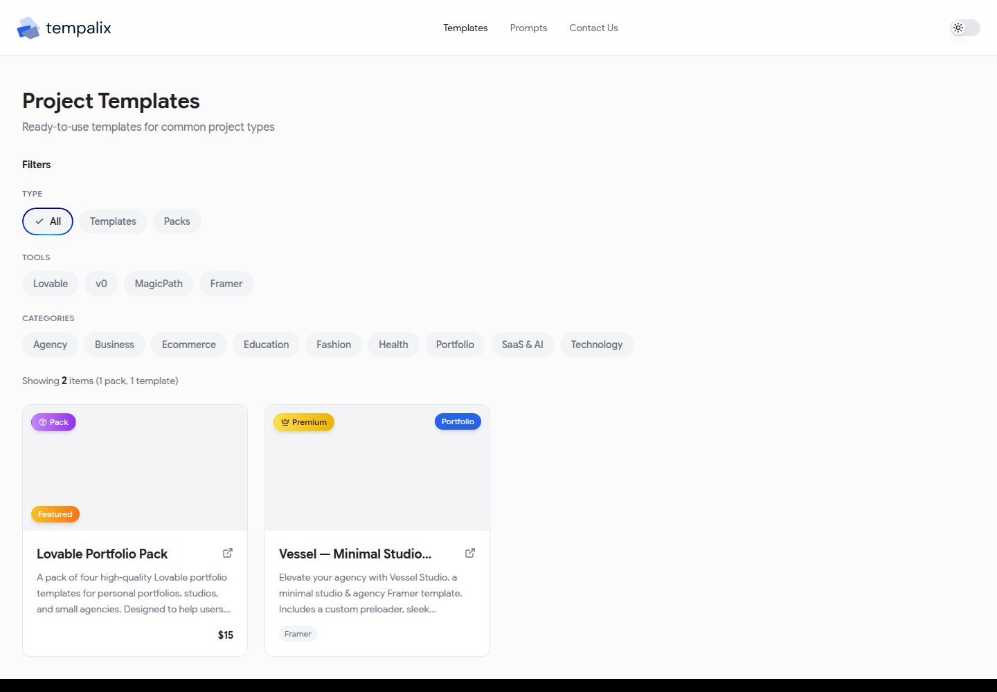 Tempalix public website screenshot