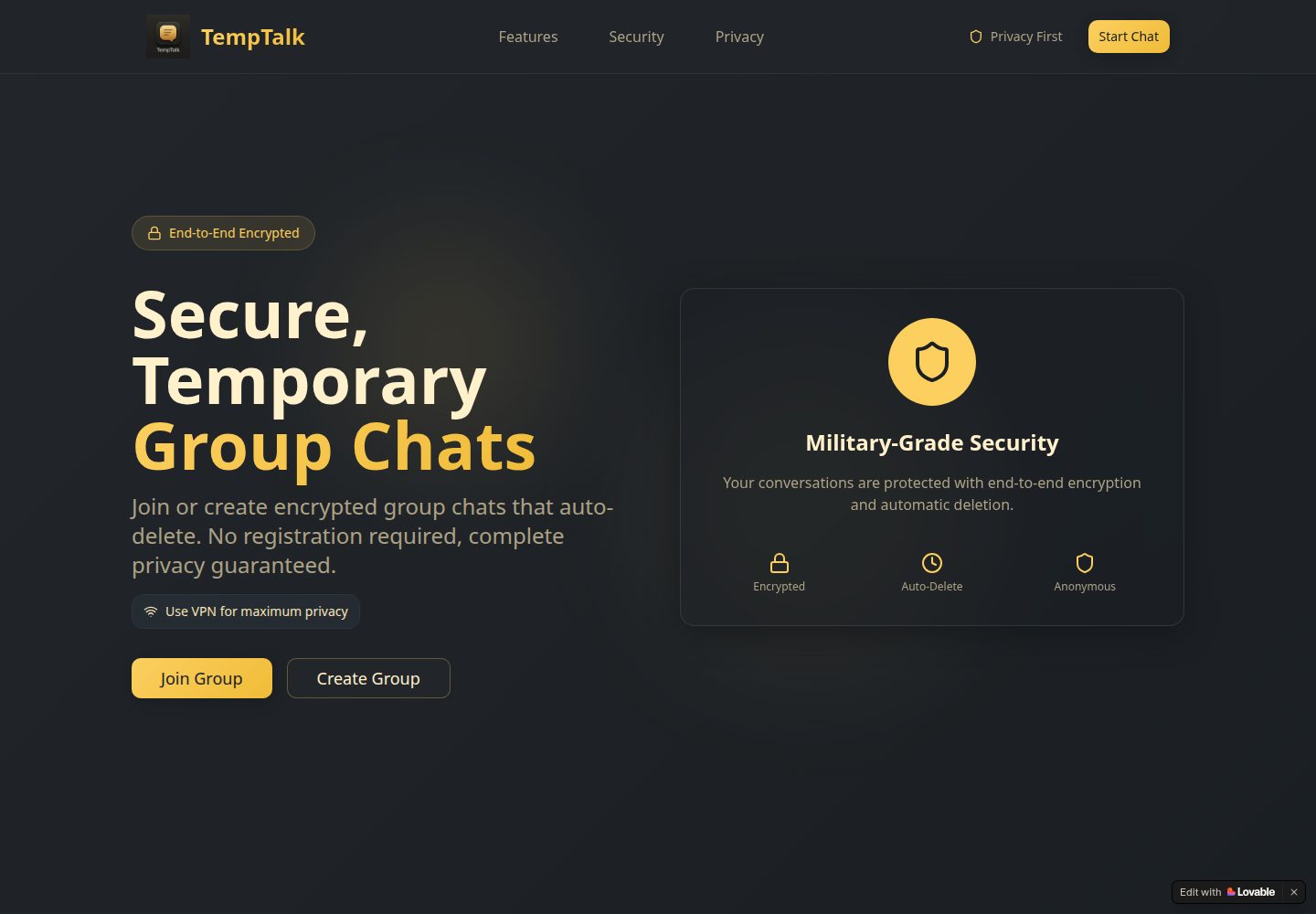 TempTalk public website screenshot