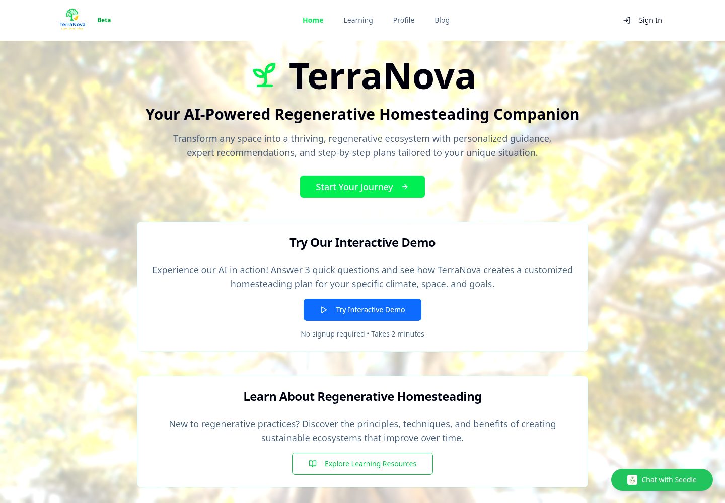 TerraNova public website screenshot