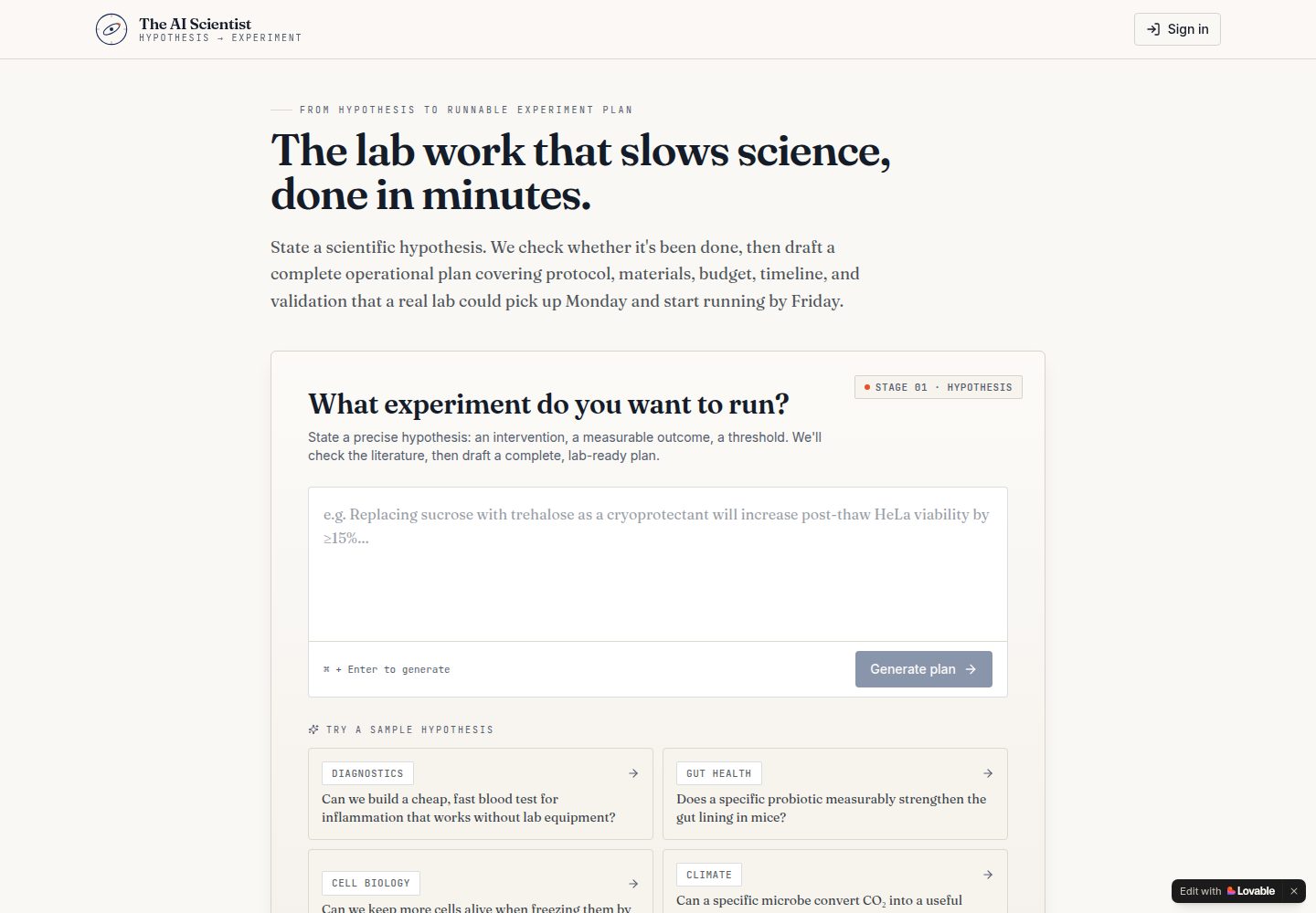 The AI Scientist public website screenshot