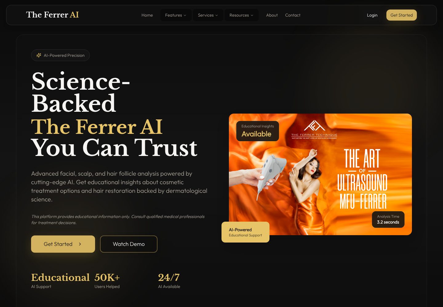 The Ferrer AI public website screenshot