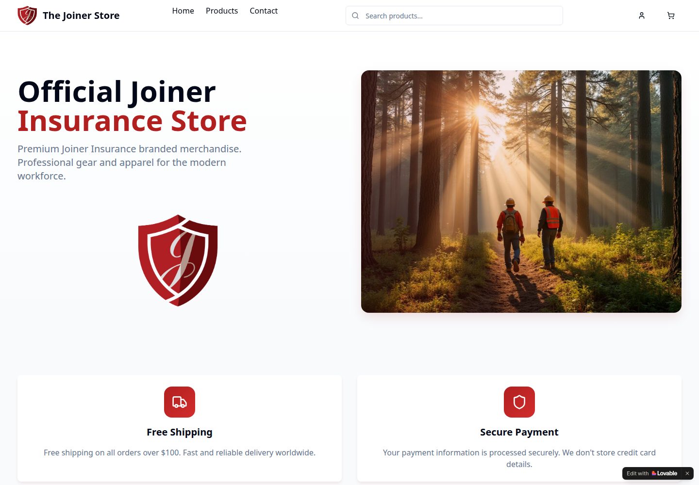 The Joiner Store public website screenshot