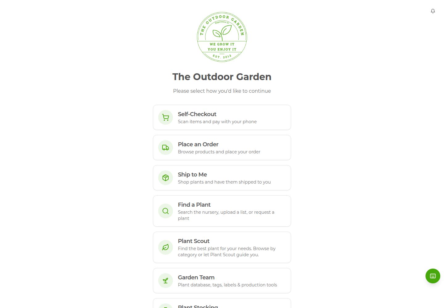 The Outdoor Garden public website screenshot