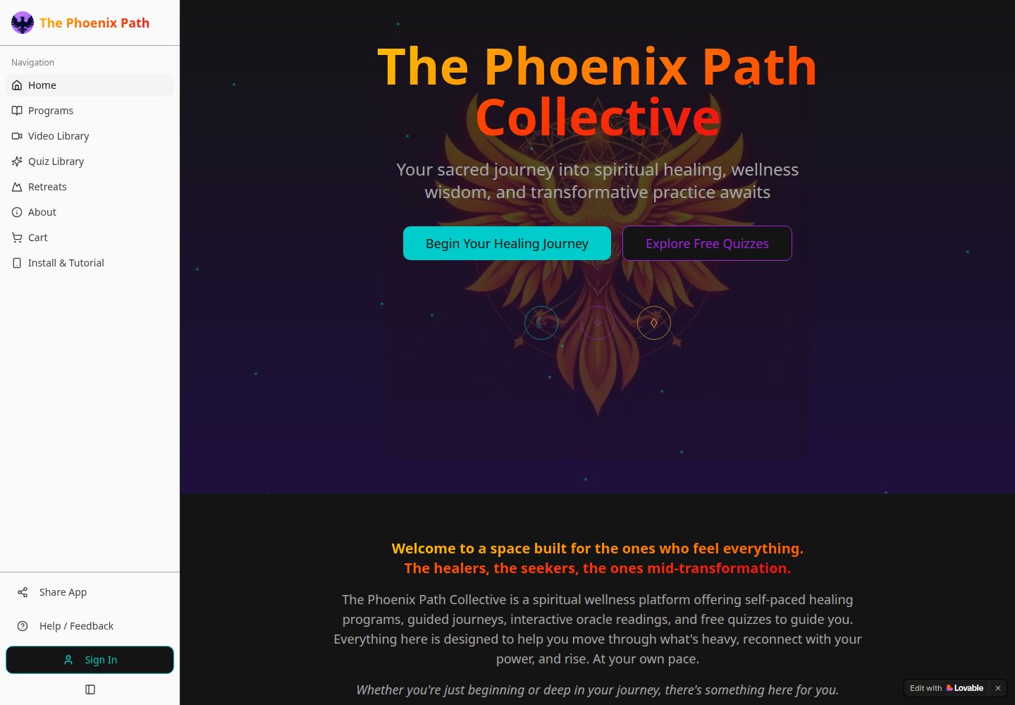 The Phoenix Path Collective public website screenshot
