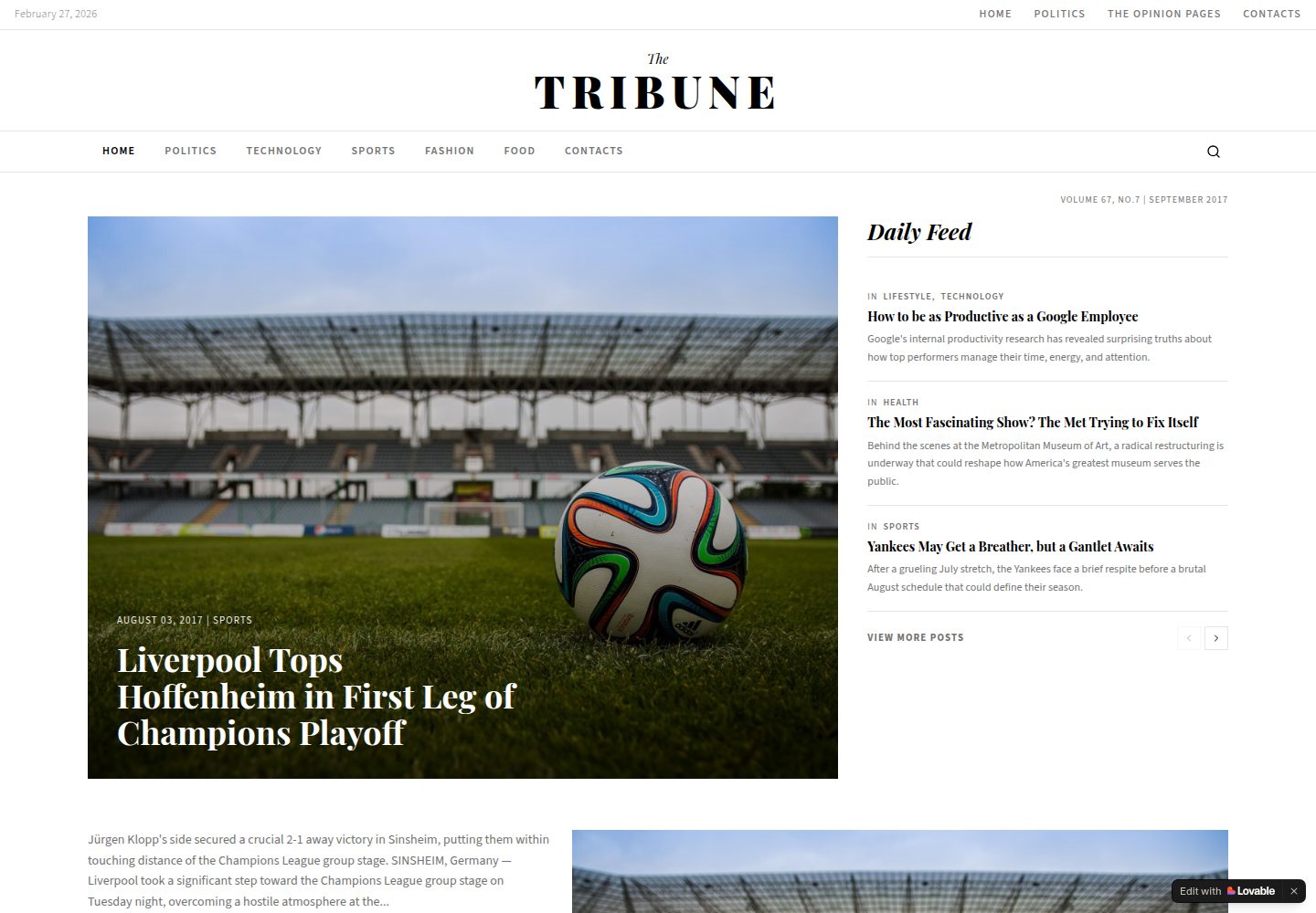 The Tribune public website screenshot