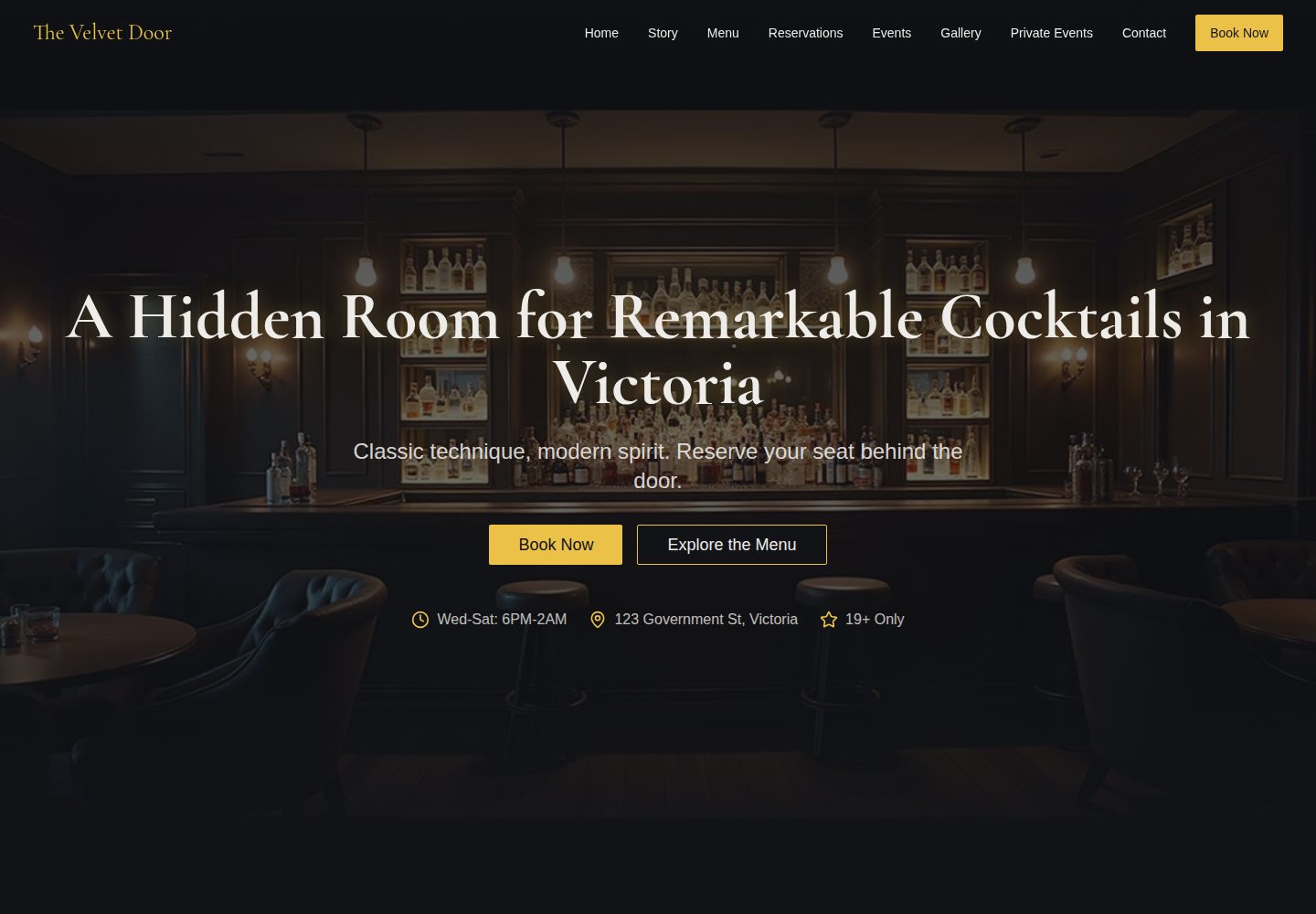 The Velvet Door public website screenshot