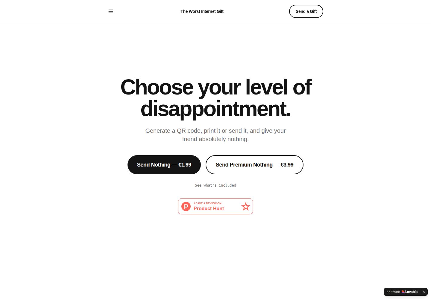 The Worst Gift public website screenshot
