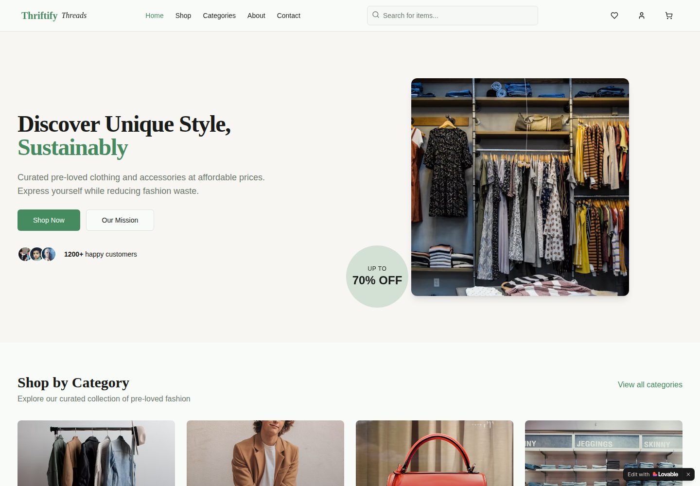 Thriftify Threads public website screenshot