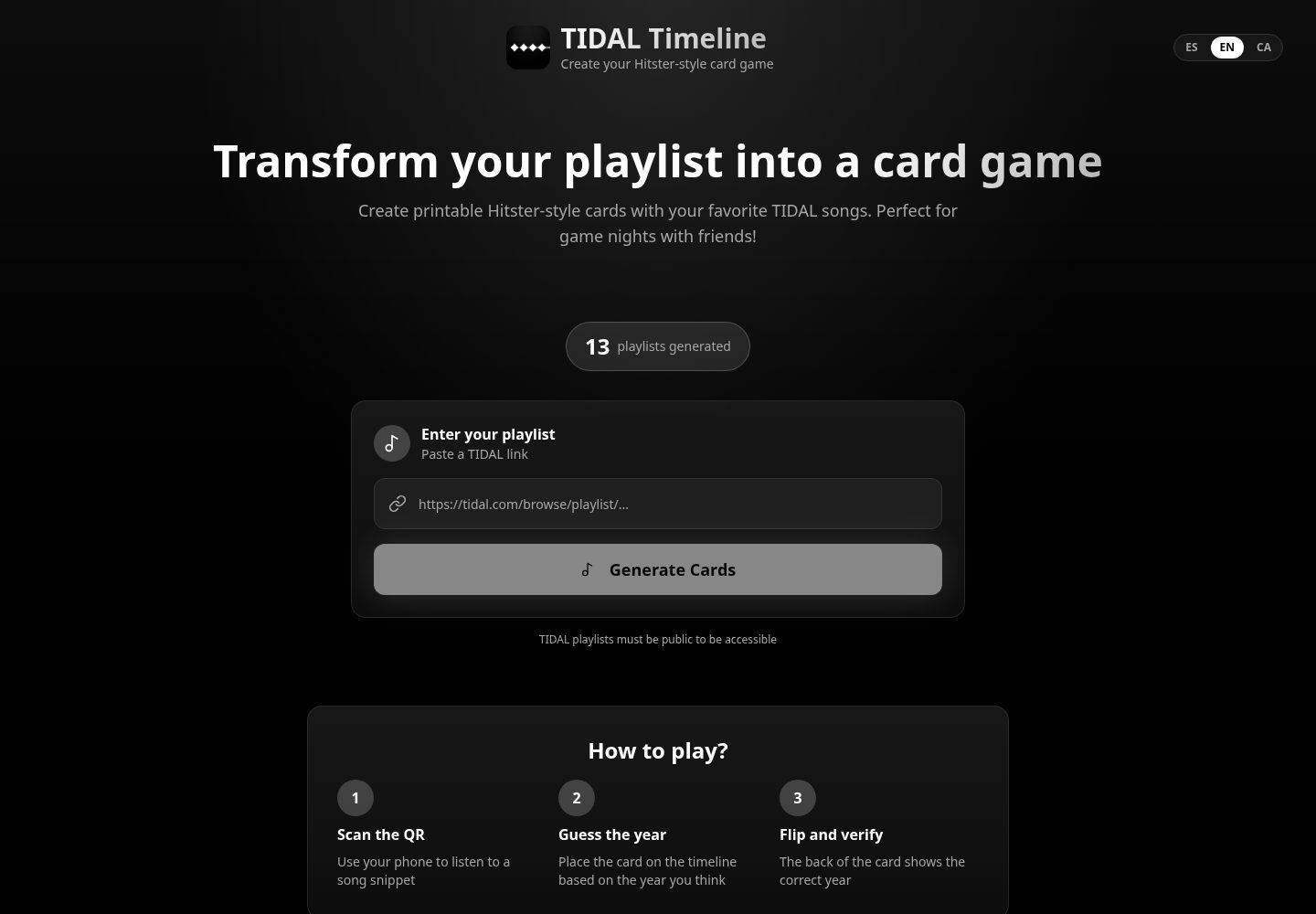 TIDAL Timeline public website screenshot