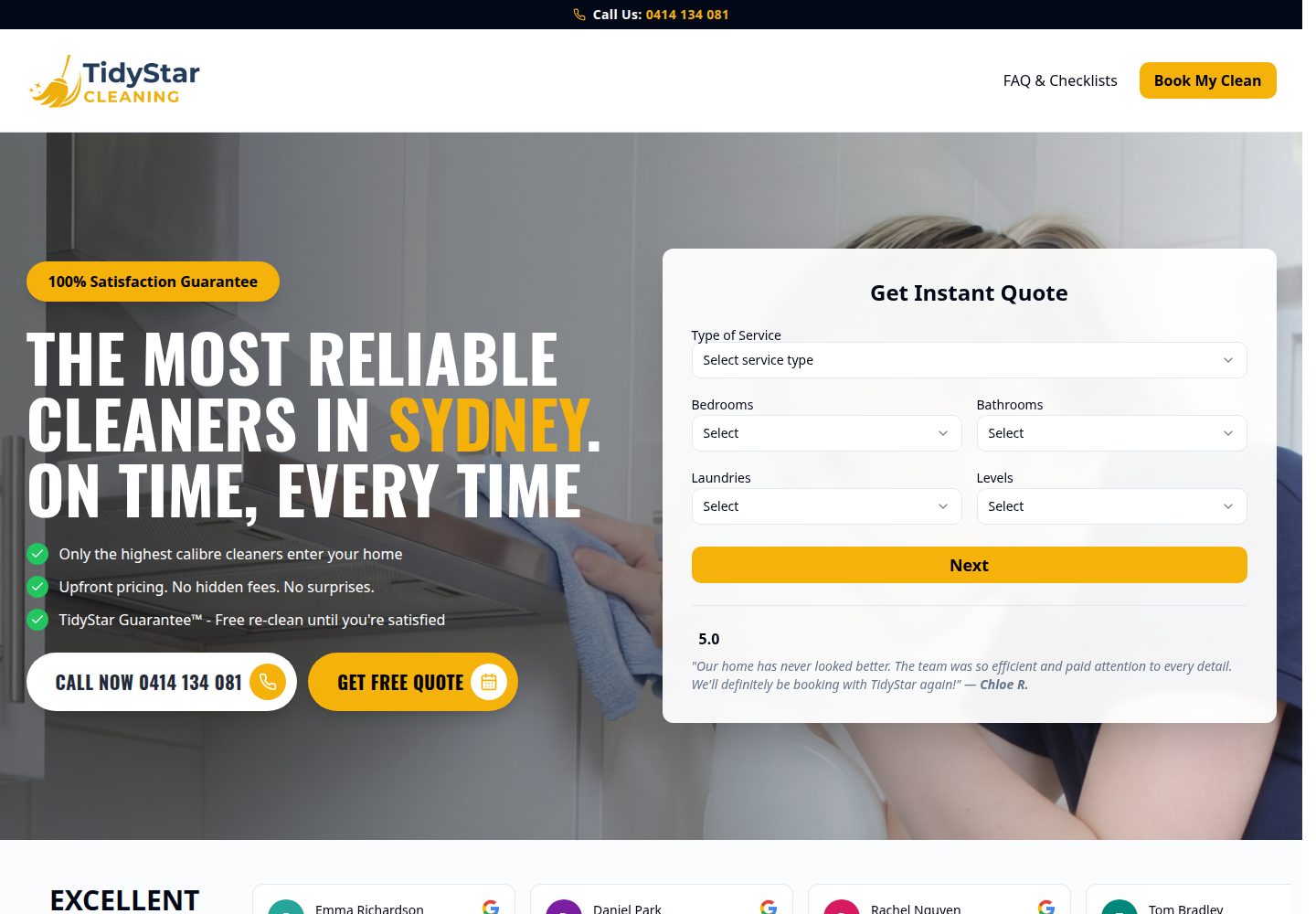 TidyStar Cleaning public website screenshot