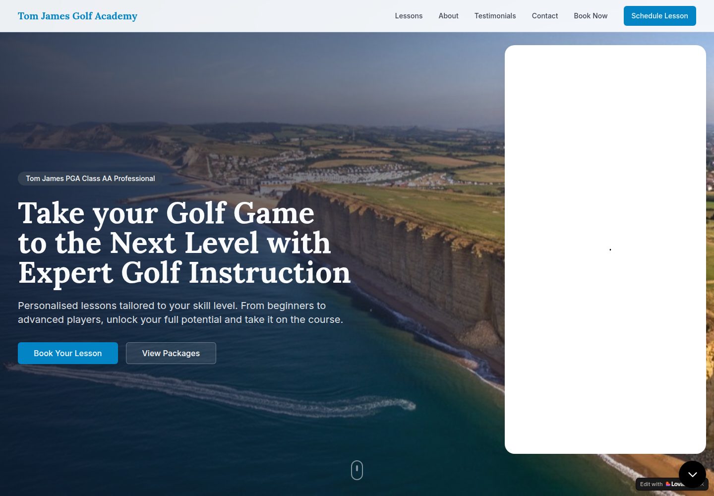 Tom James Golf Academy public website screenshot