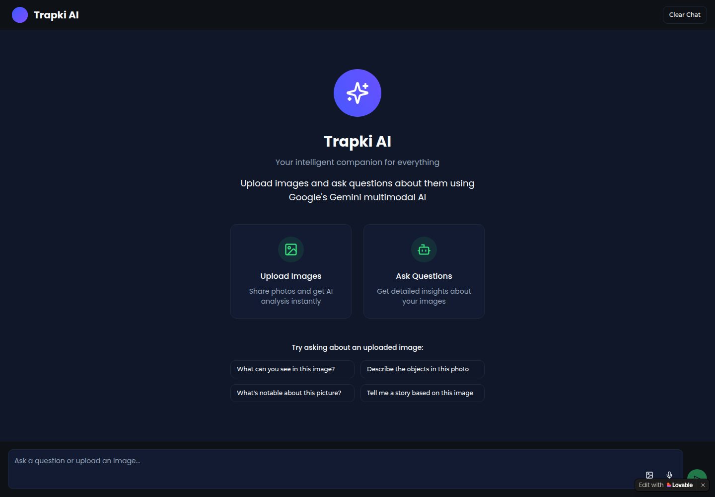 Trapki AI public website screenshot