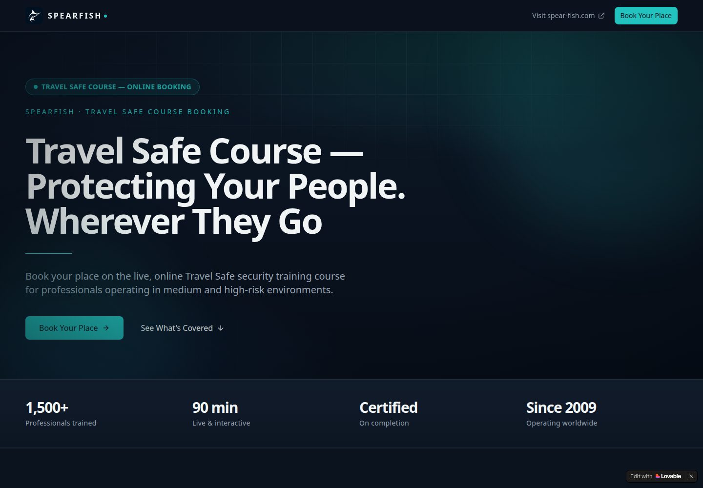 Travel Safe public website screenshot