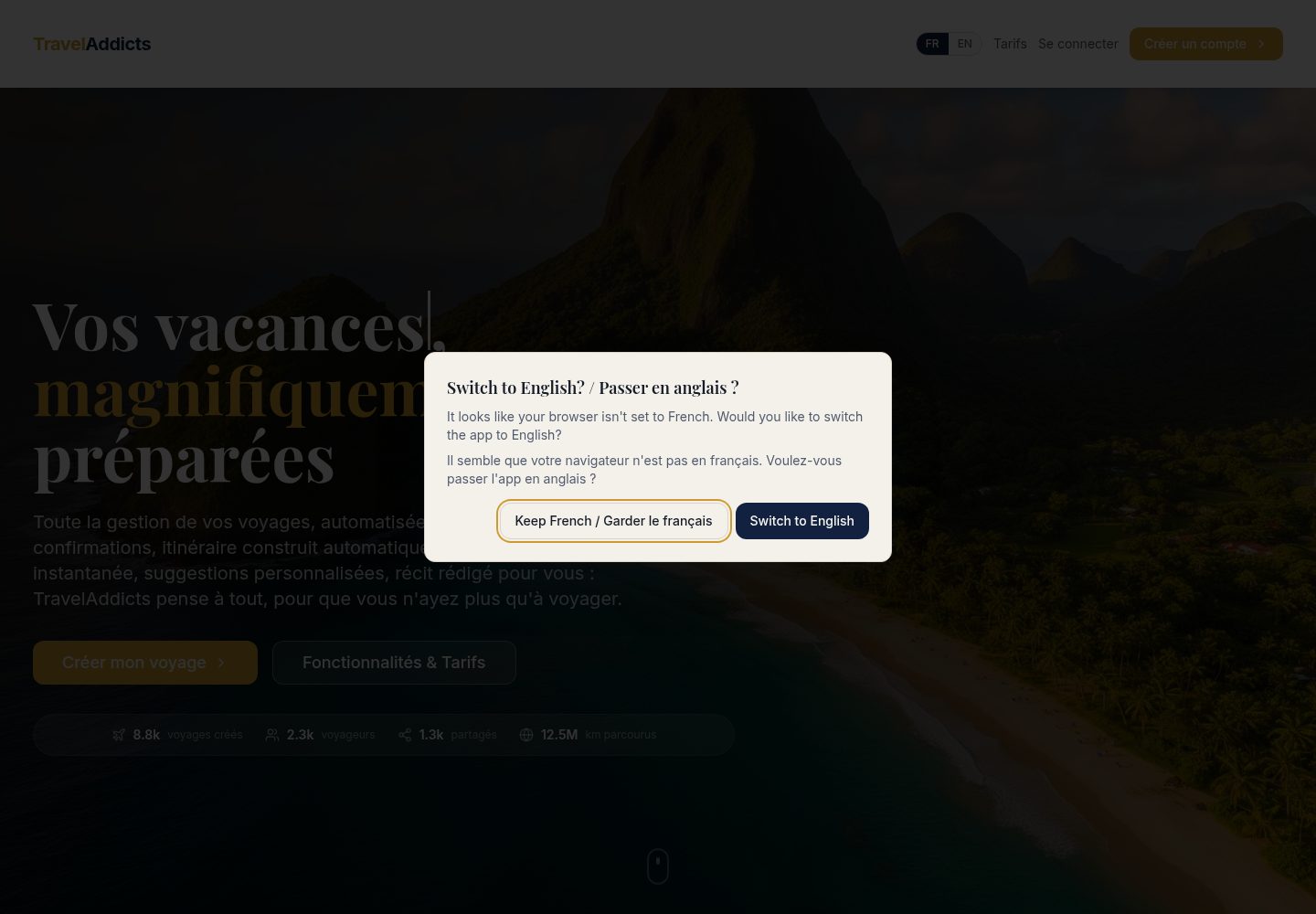 TravelAddicts public website screenshot