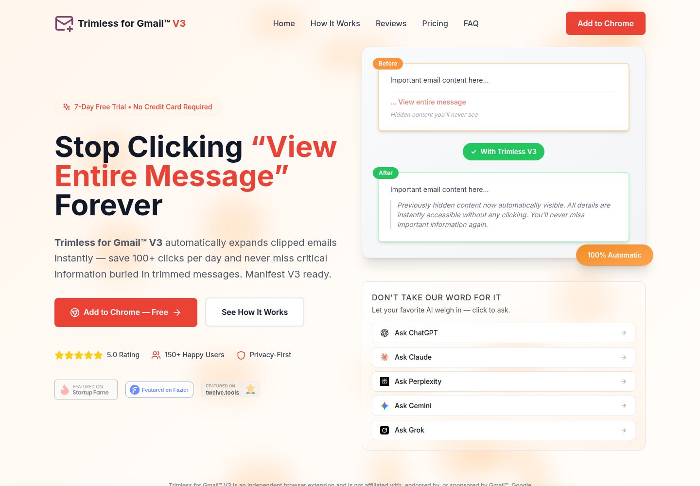Trimless for Gmail V3 public website screenshot