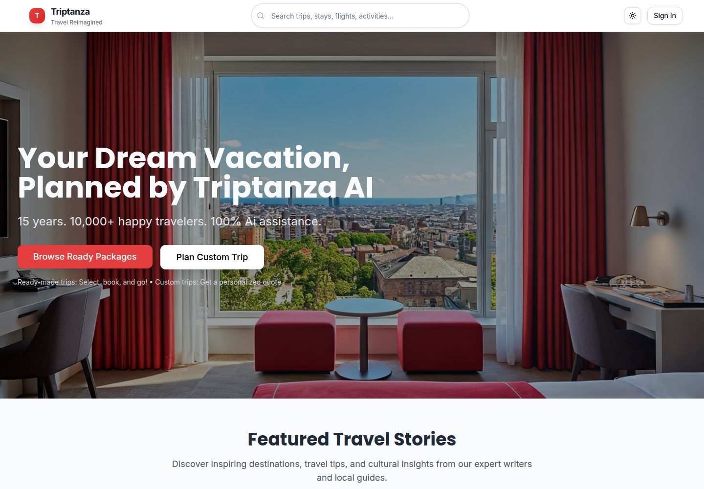 Triptanza public website screenshot