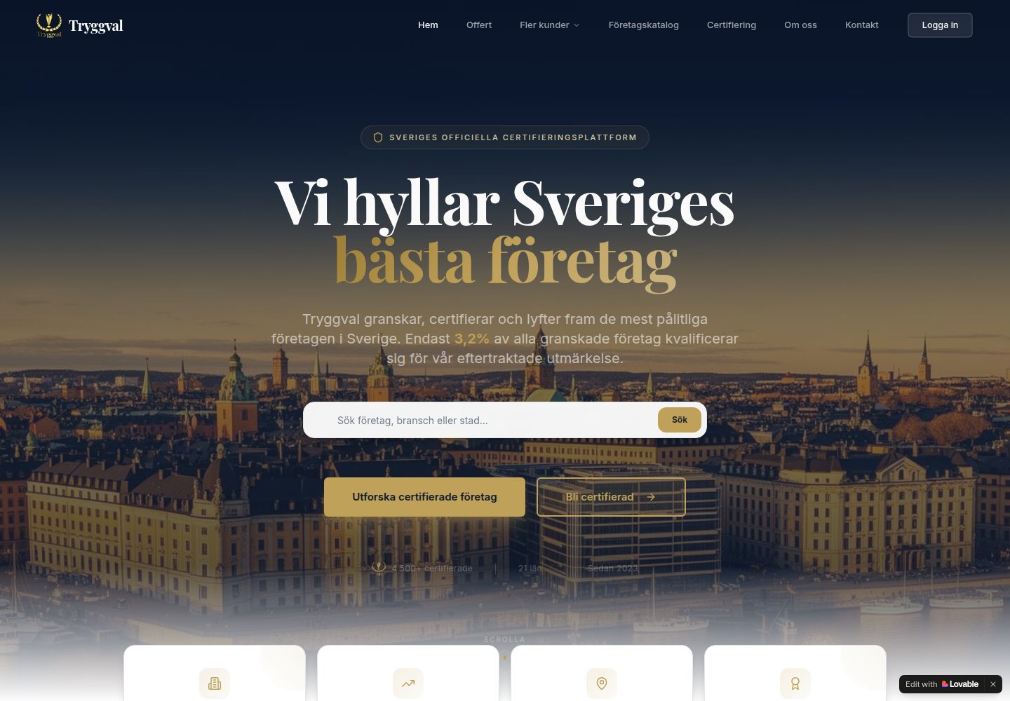 Tryggval public website screenshot
