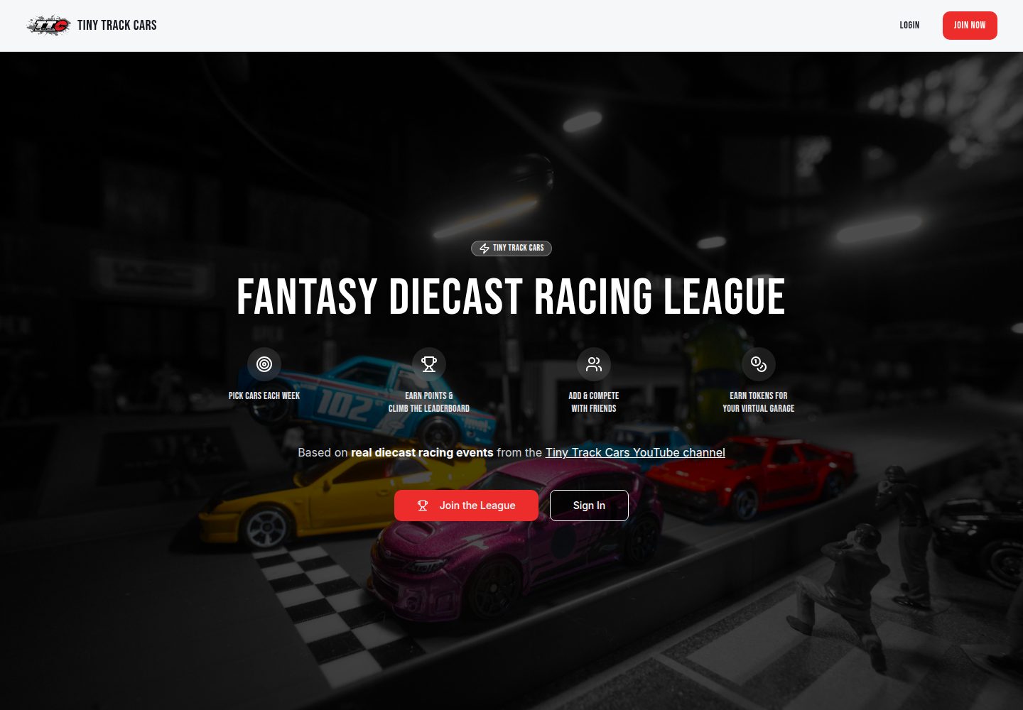 TTC Fantasy Diecast Racing public website screenshot