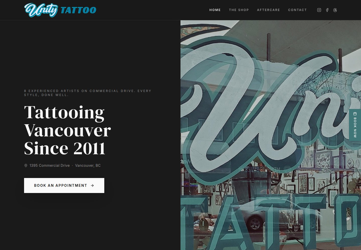 Unity Tattoo public website screenshot