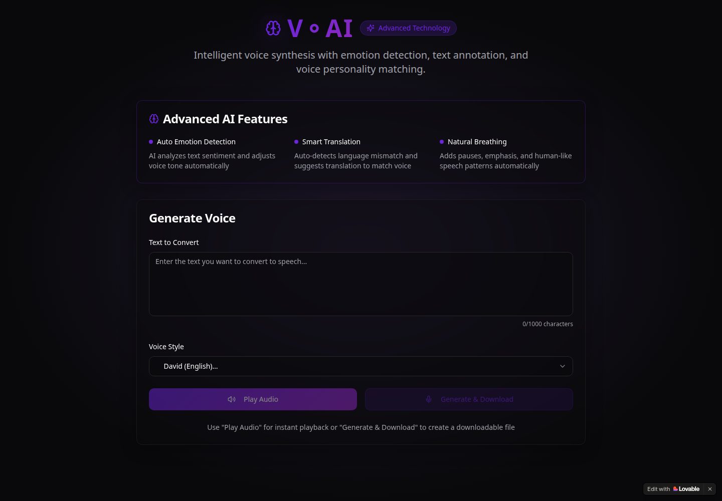V⚬AI public website screenshot