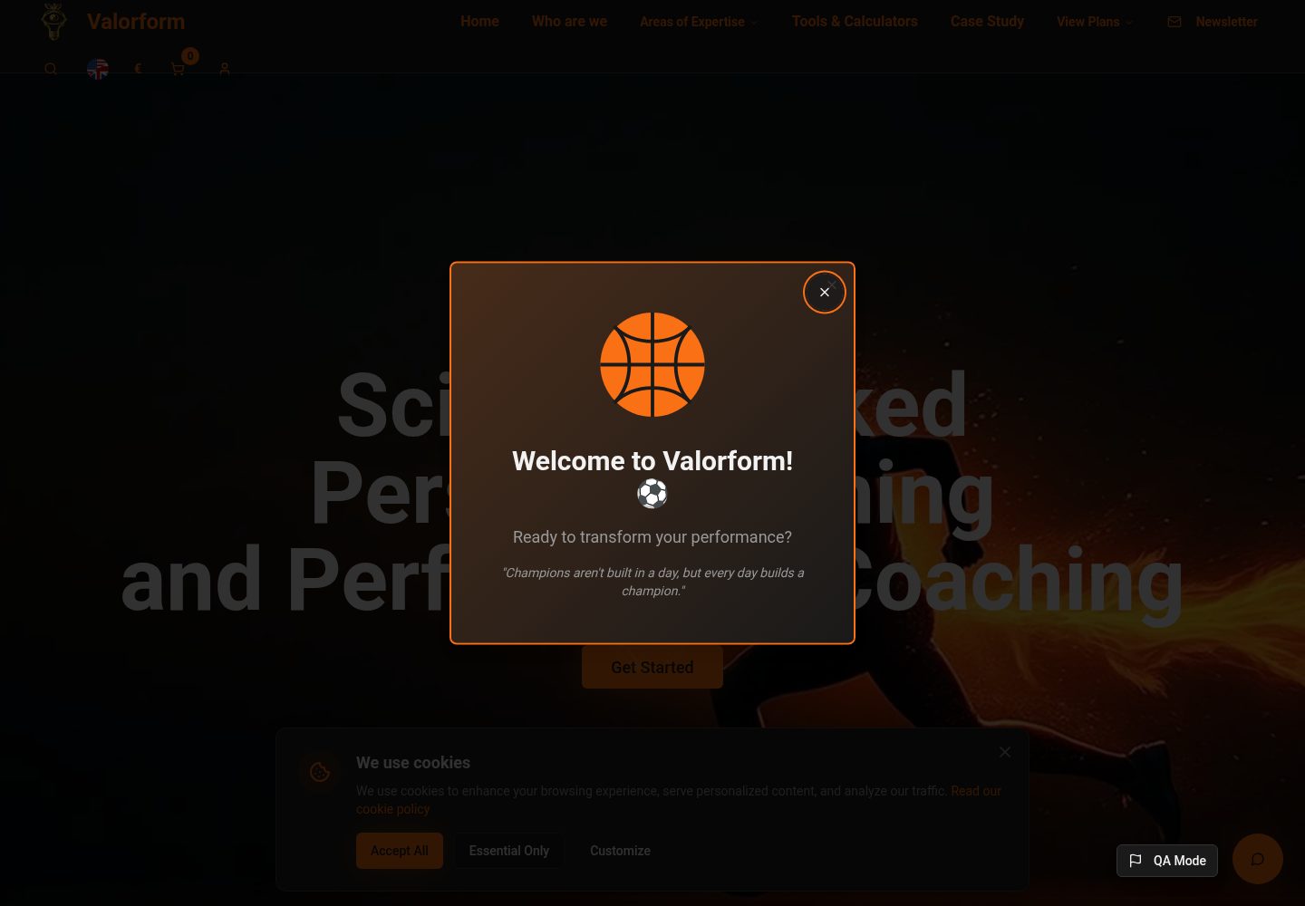 Valorform public website screenshot