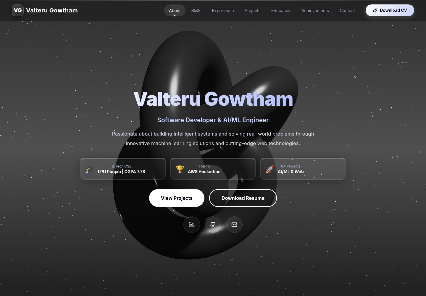 Valteru Gowtham public website screenshot