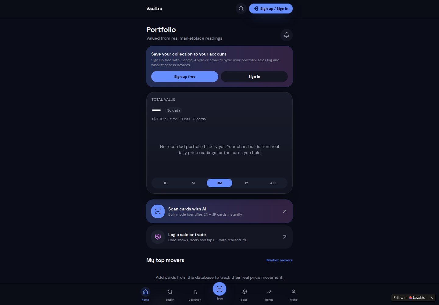 Vaultra public website screenshot