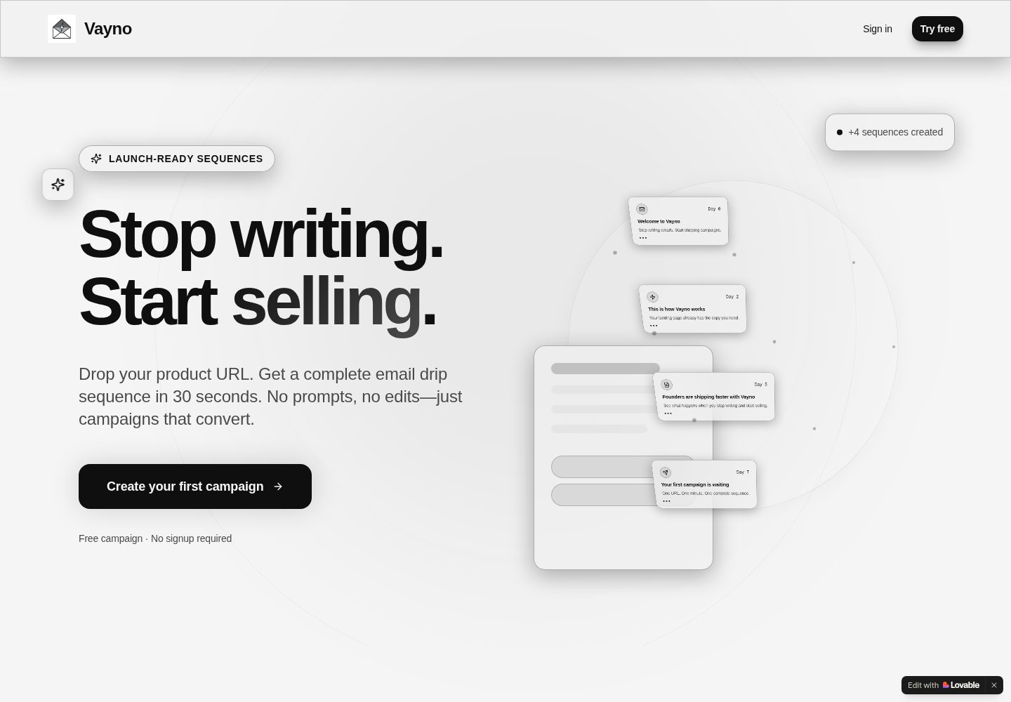 Vayno public website screenshot