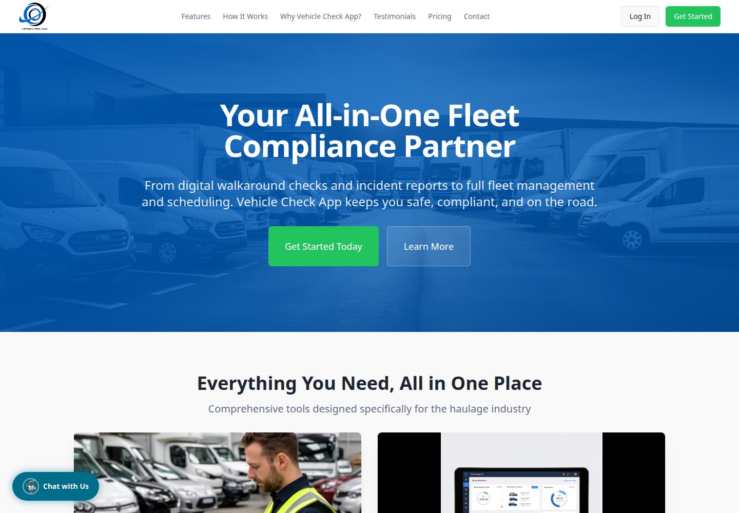Vehicle Check App public website screenshot