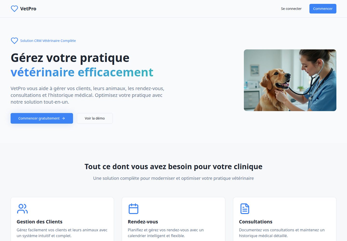 VetPro public website screenshot