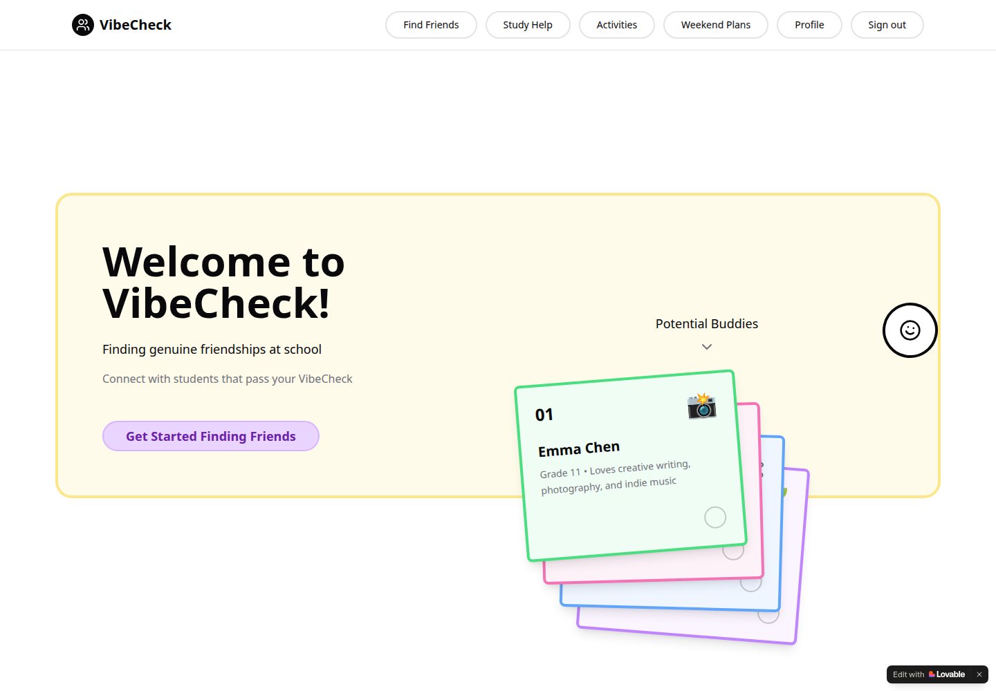 VibeCheck public website screenshot