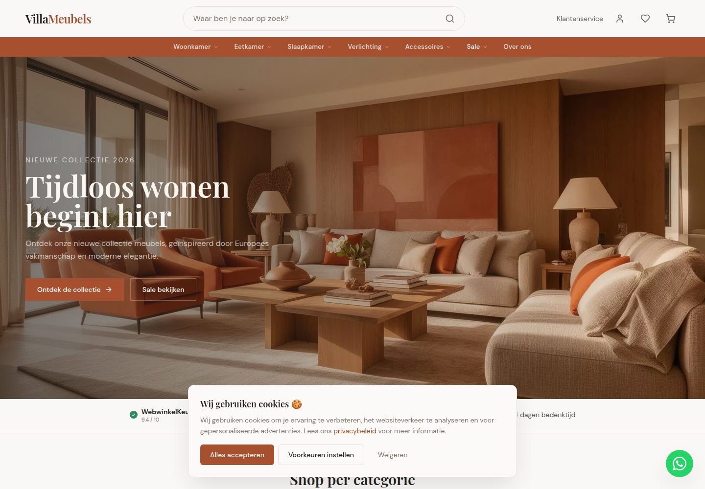VillaMeubels public website screenshot