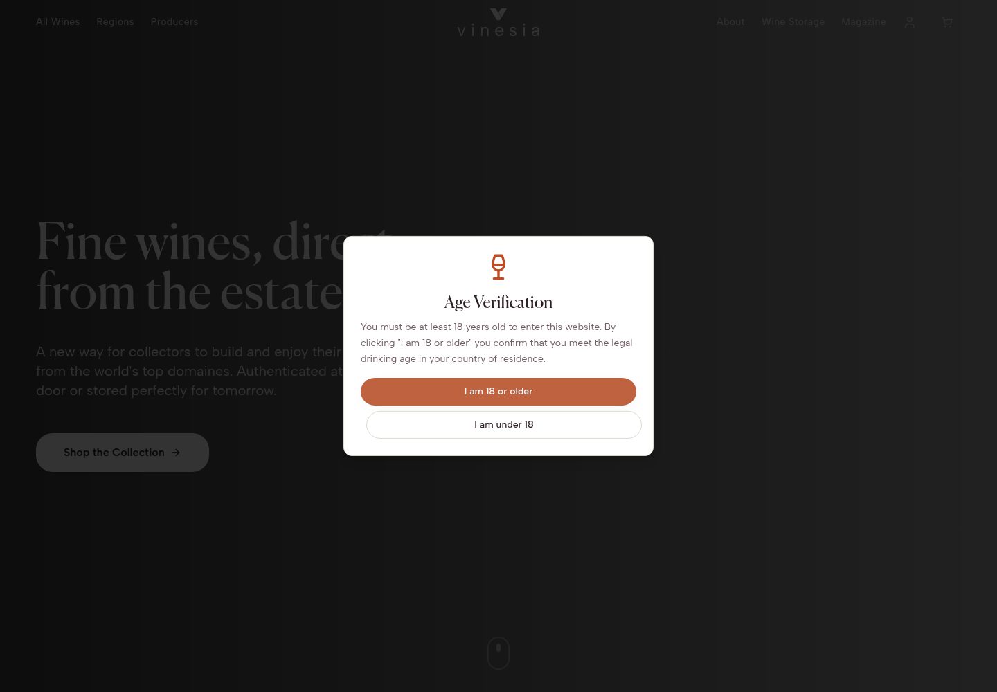 Vinesia public website screenshot