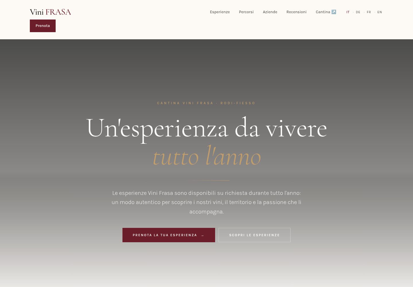 Vini Frasa public website screenshot