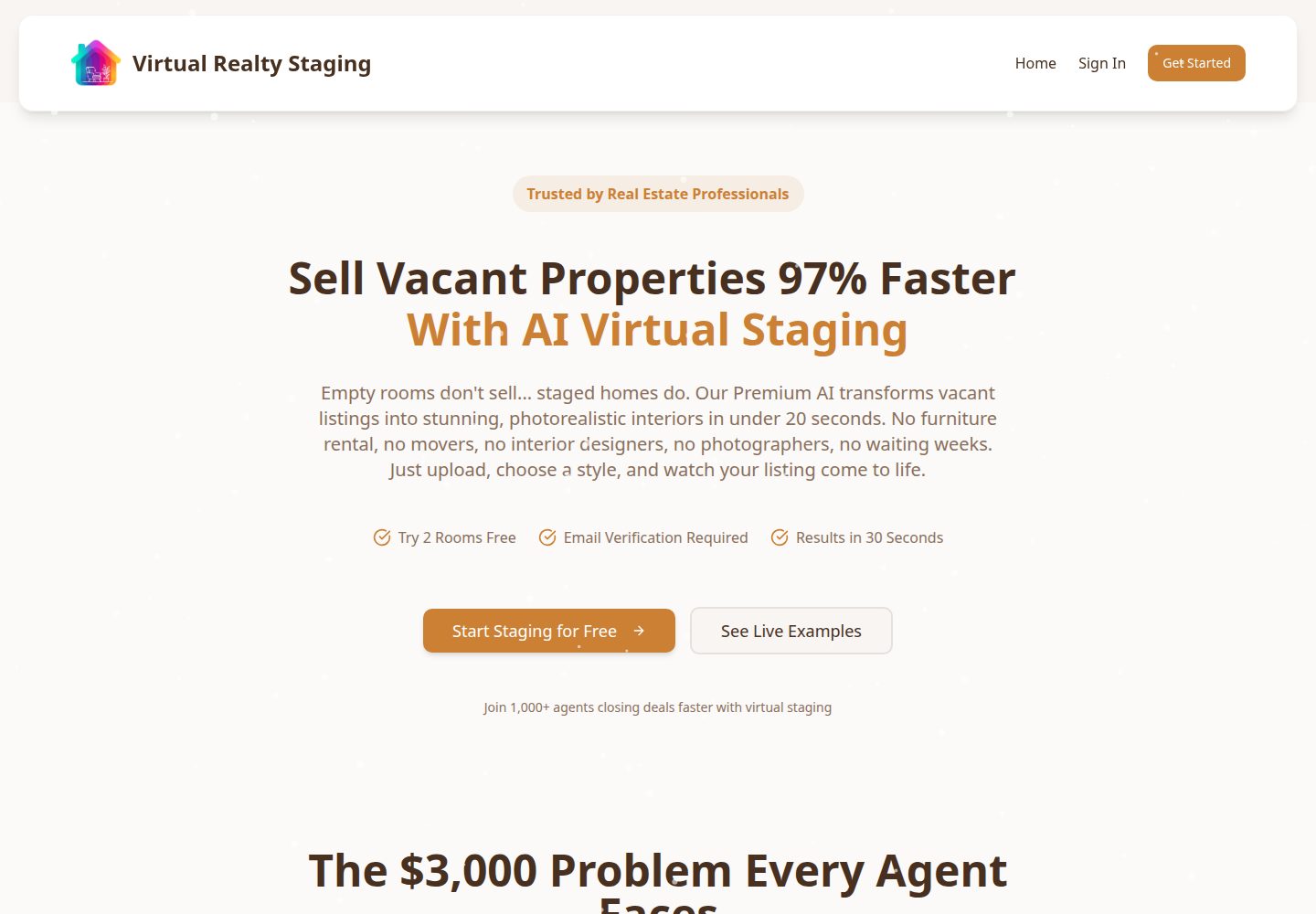 Virtual Realty Staging public website screenshot
