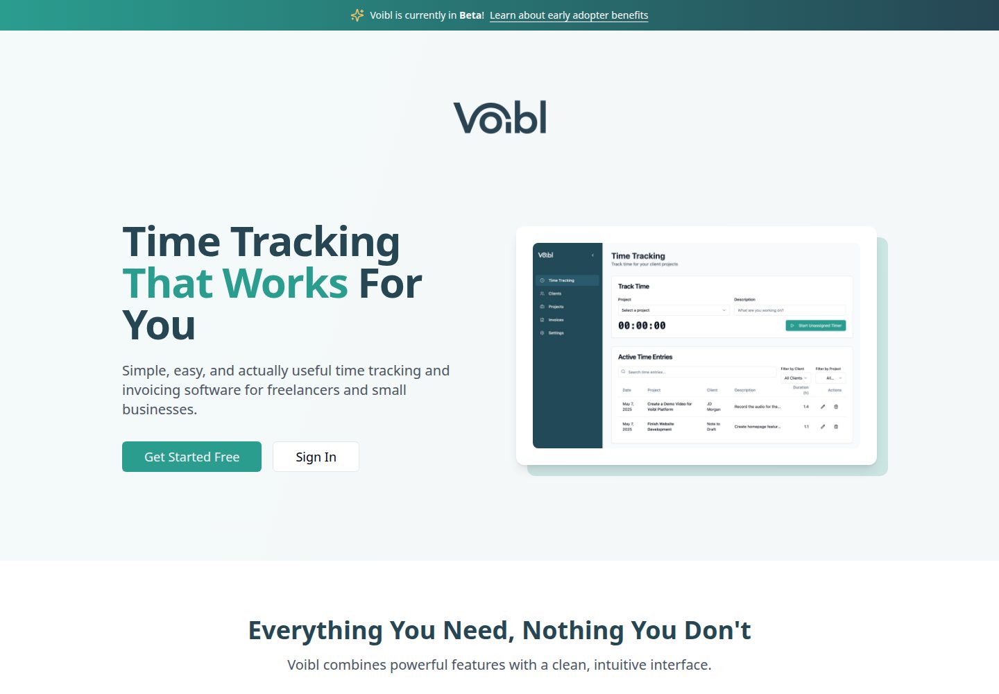 Voibl public website screenshot