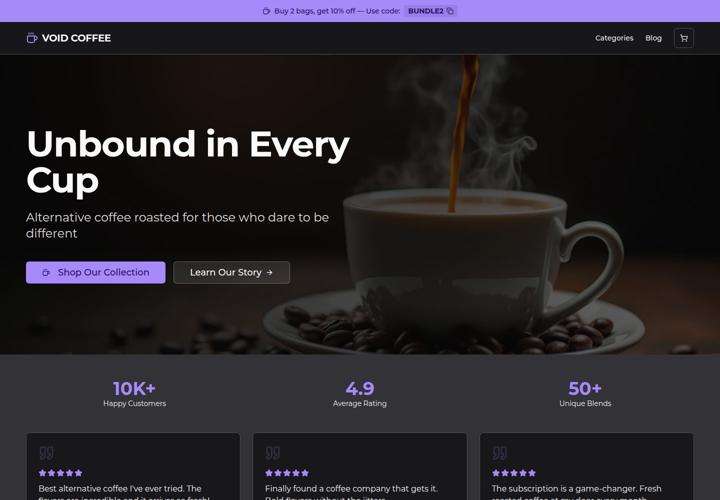 Void Coffee public website screenshot