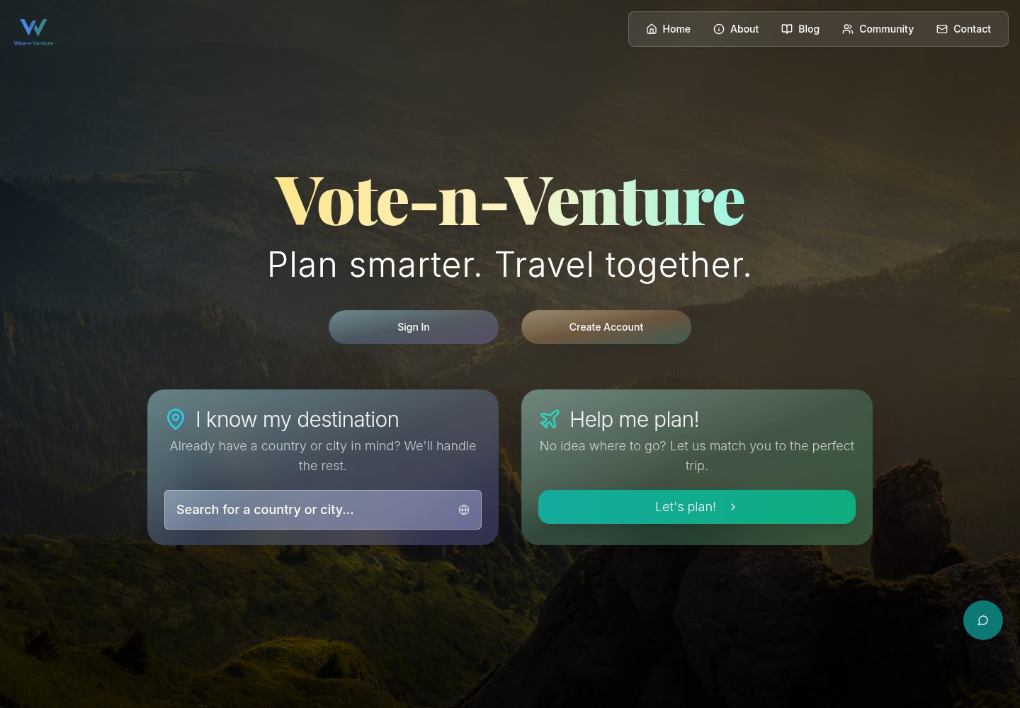 Vote-n-Venture public website screenshot