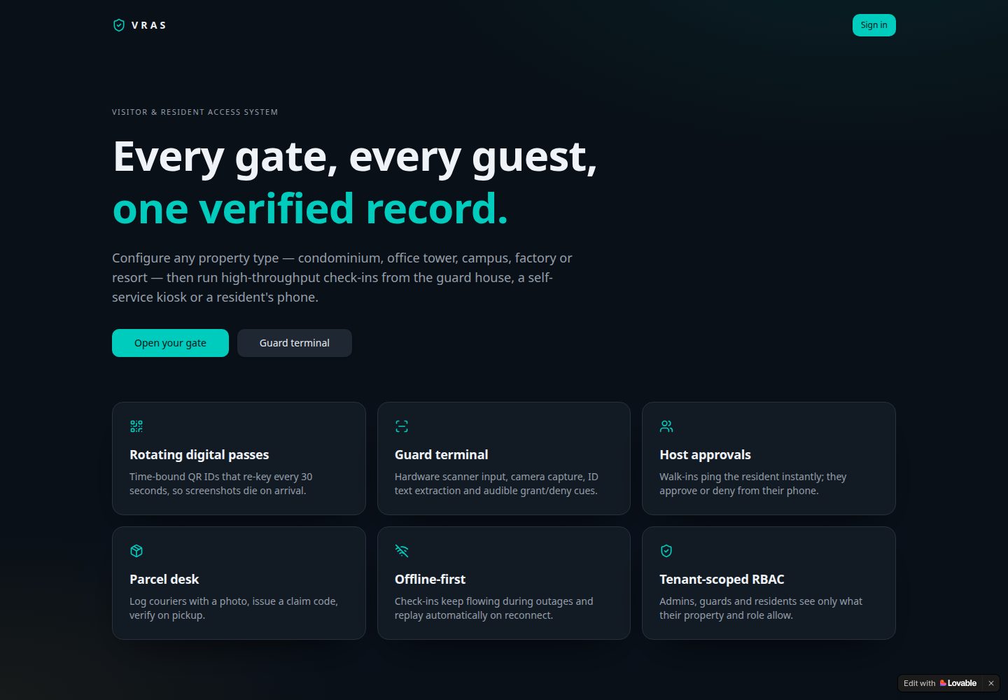 VRAS public website screenshot