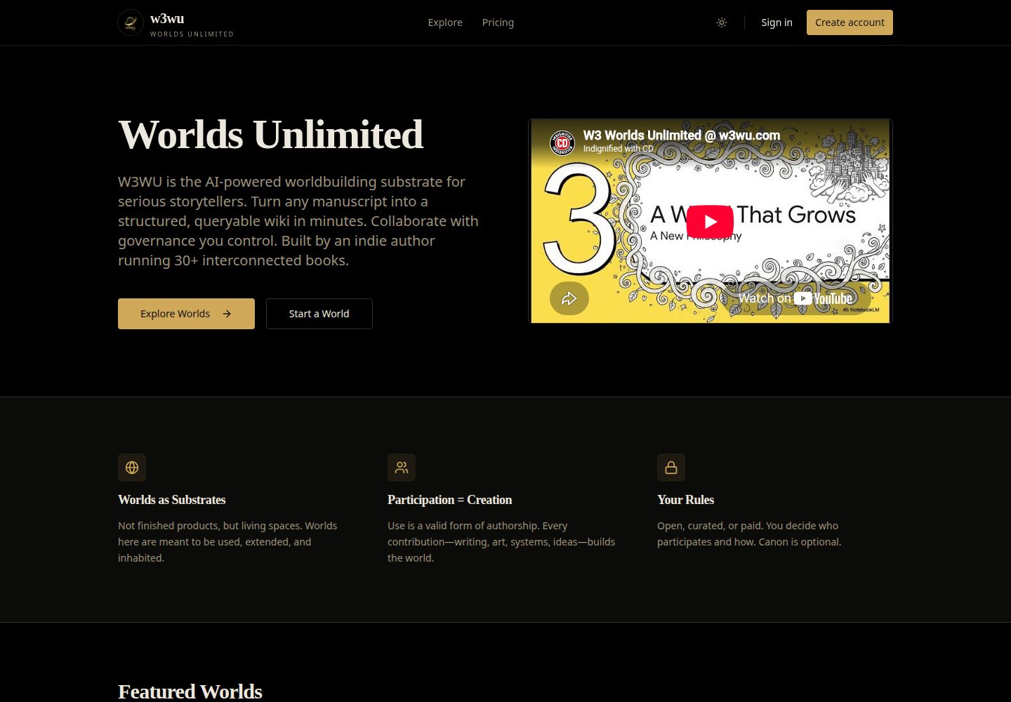 W3 Worlds Unlimited public website screenshot
