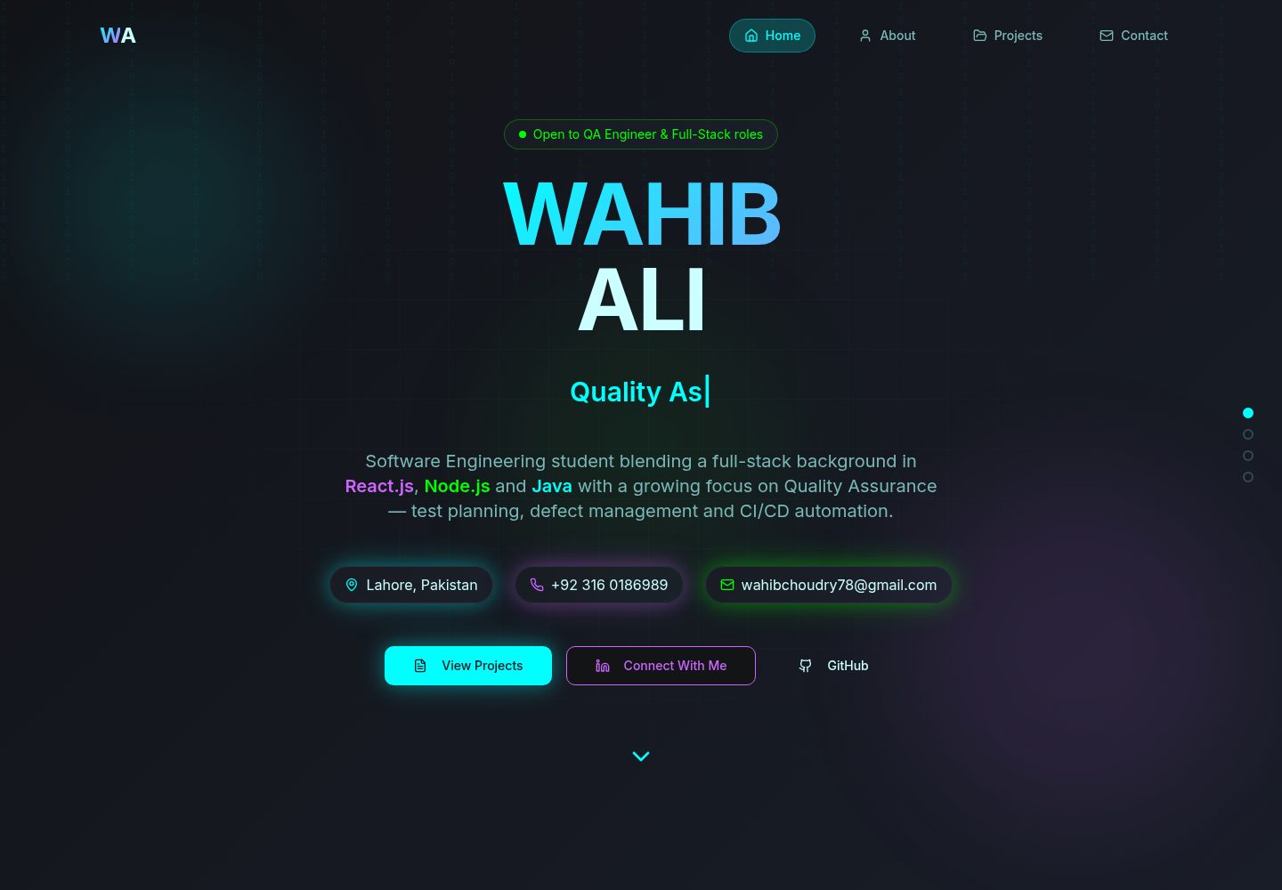 Wahib Ali public website screenshot