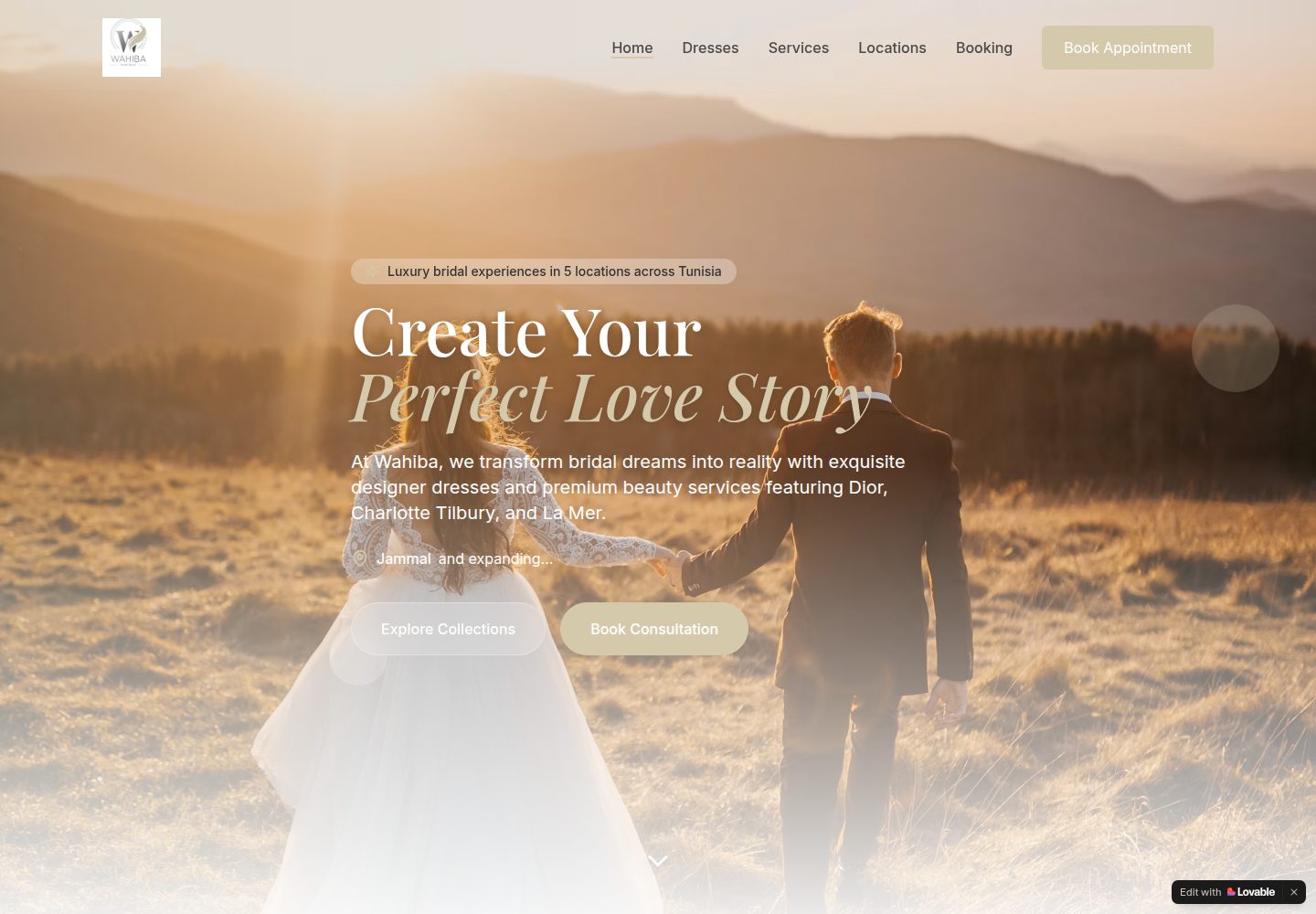 Wahiba Bridal World public website screenshot