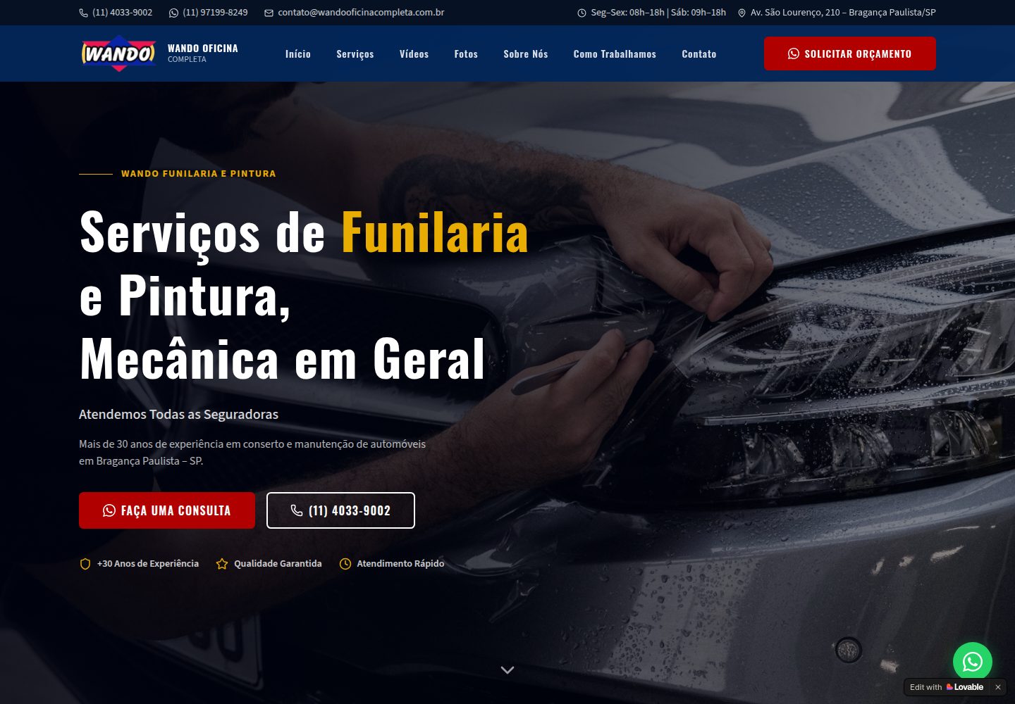 Wando Oficina Completa public website screenshot