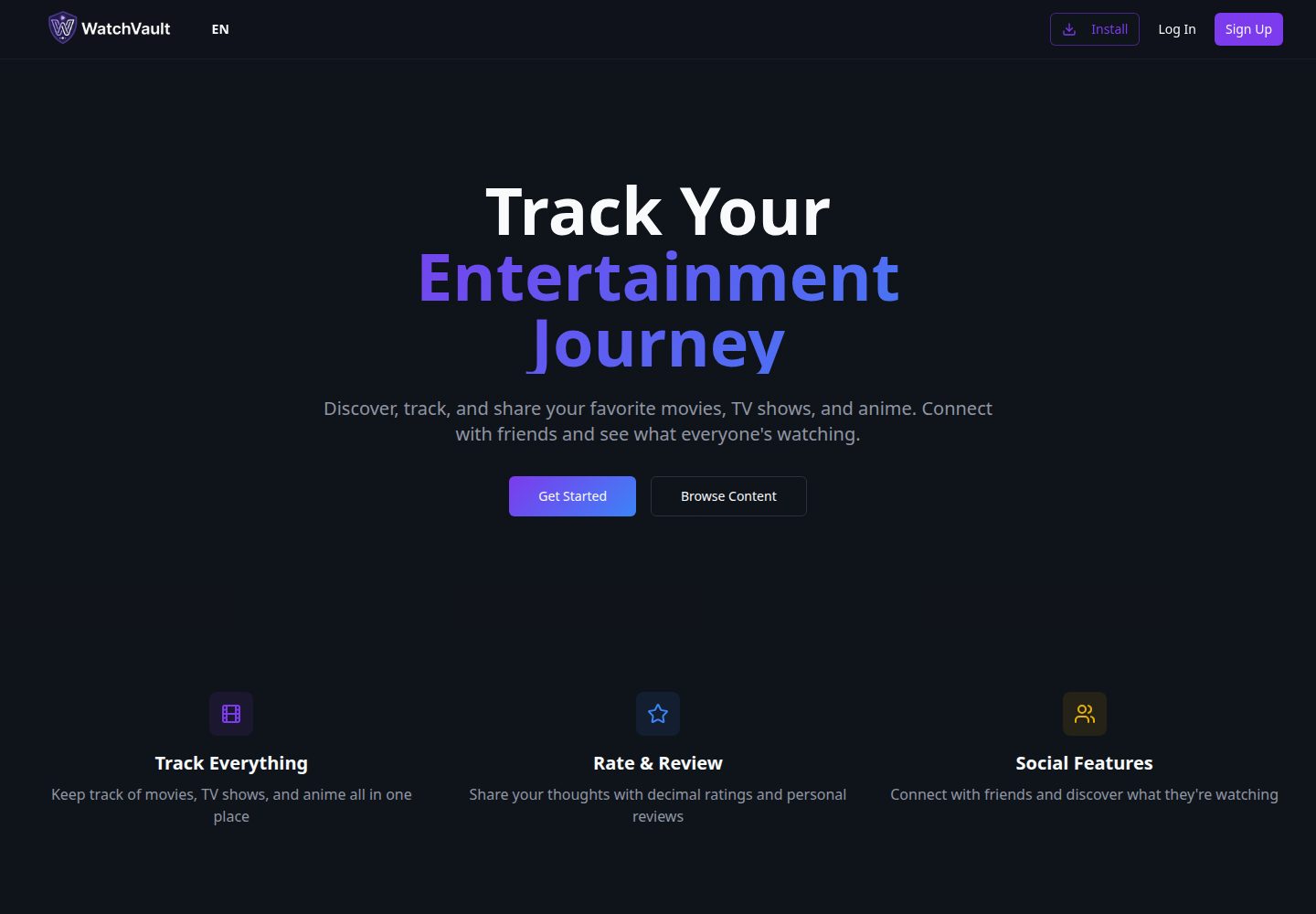 WatchVault public website screenshot