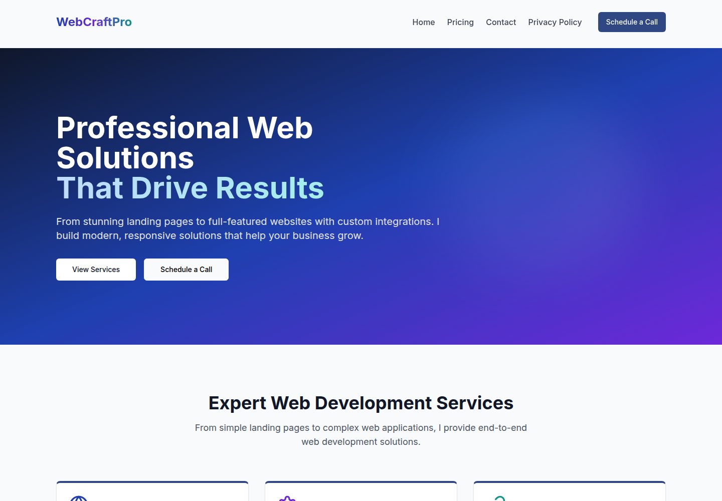 WebCraftPro public website screenshot