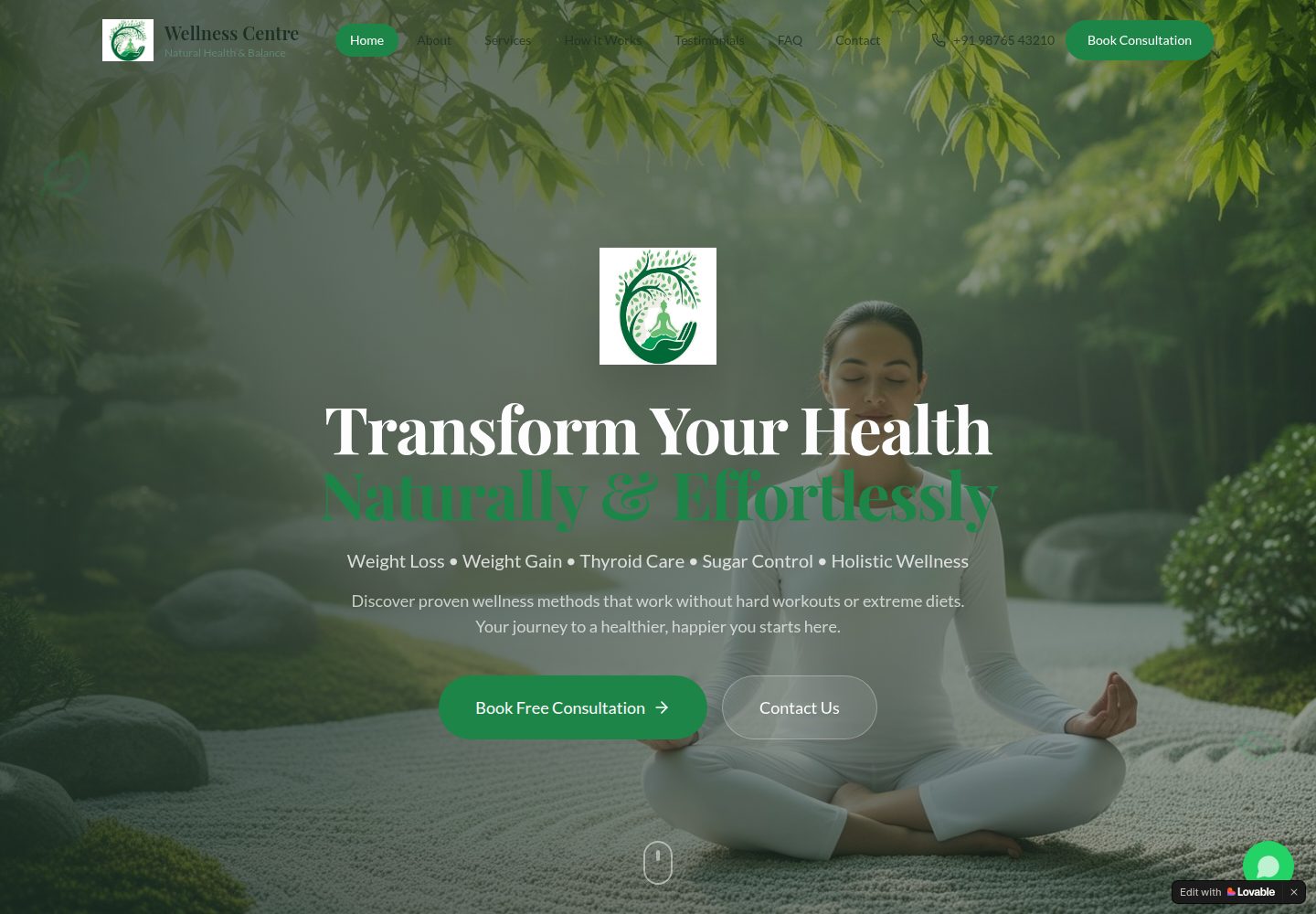Wellness Centre public website screenshot