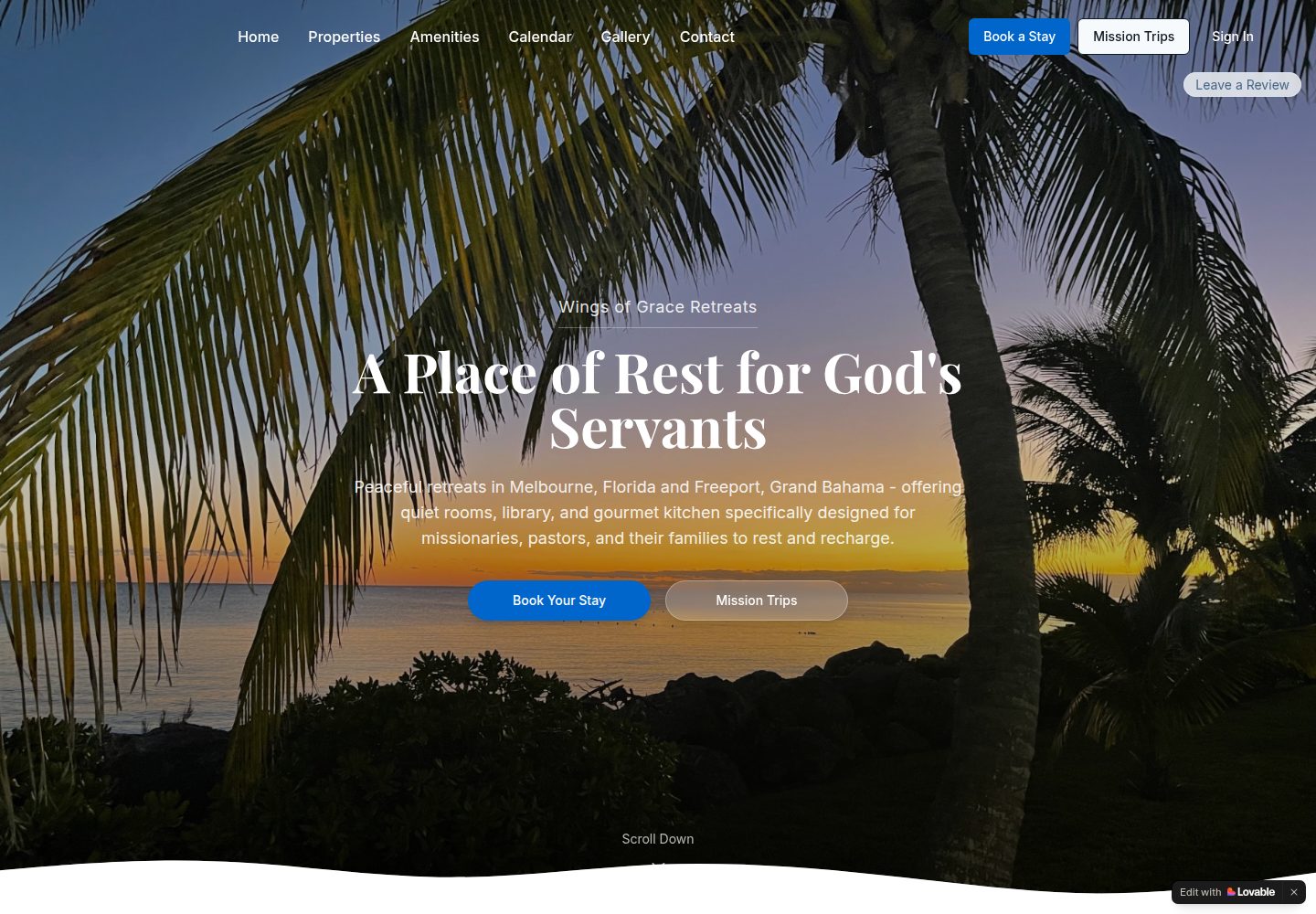 Wings of Grace Retreats public website screenshot