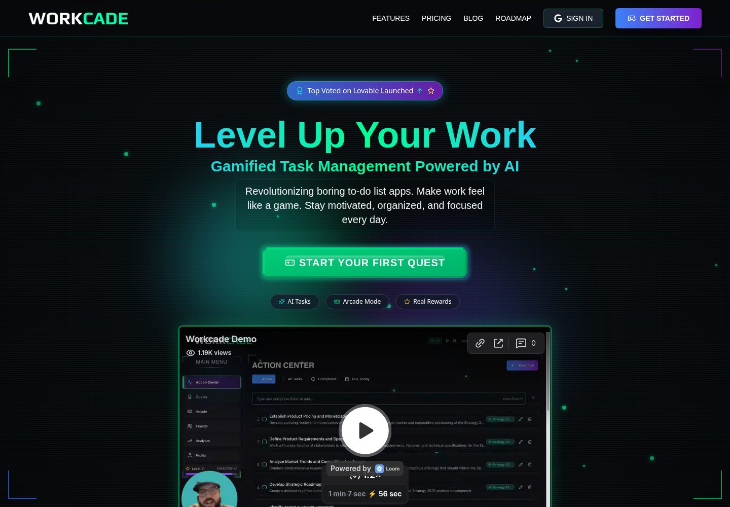 Workcade public website screenshot