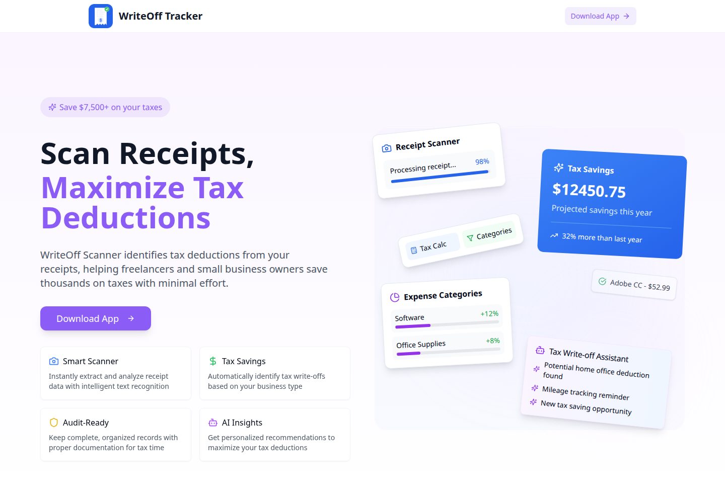 WriteOff Tracker public website screenshot