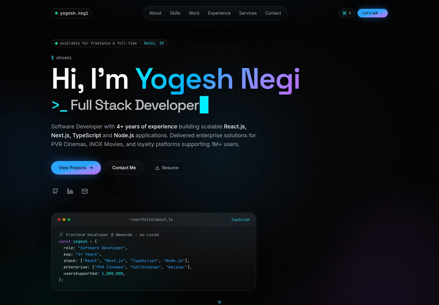 Yogesh Negi public website screenshot